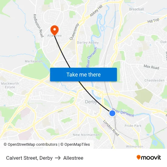 Calvert Street, Derby to Allestree map