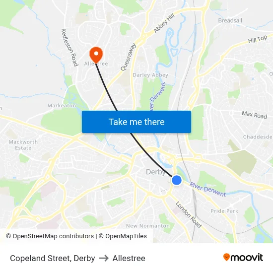 Copeland Street, Derby to Allestree map