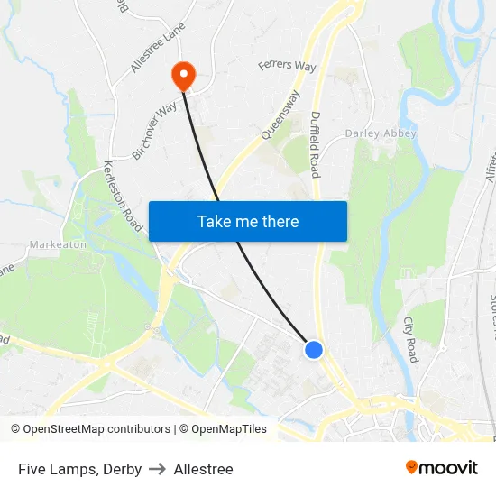 Five Lamps, Derby to Allestree map