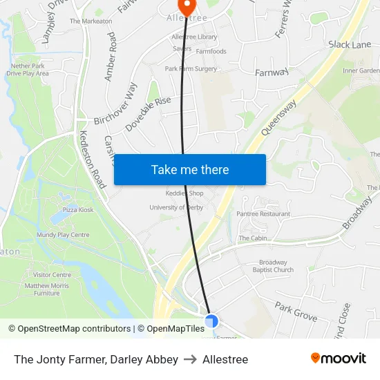 The Jonty Farmer, Darley Abbey to Allestree map