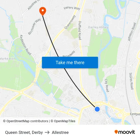 Queen Street, Derby to Allestree map