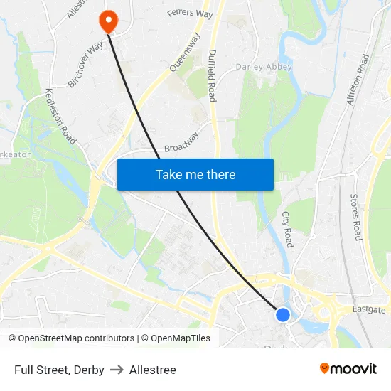 Full Street, Derby to Allestree map