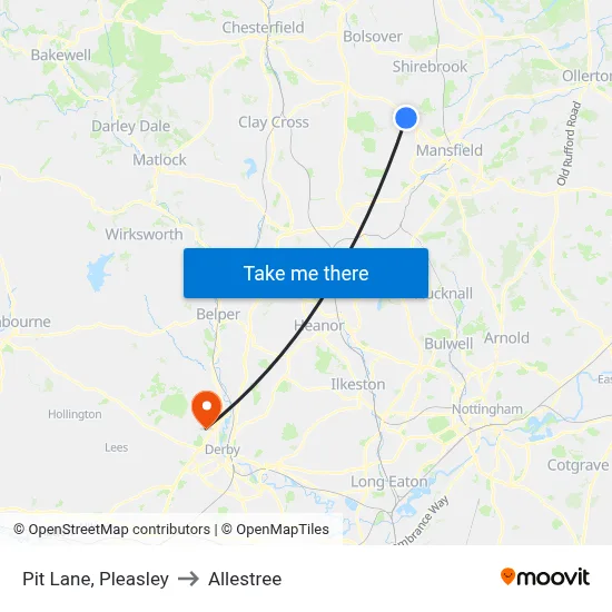 Pit Lane, Pleasley to Allestree map