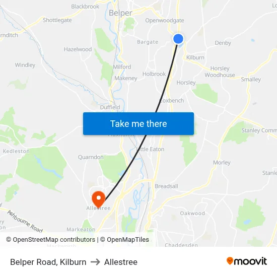 Belper Road, Kilburn to Allestree map