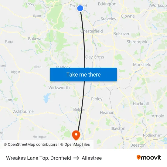 Wreakes Lane Top, Dronfield to Allestree map