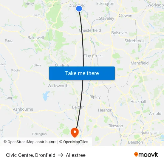 Civic Centre, Dronfield to Allestree map
