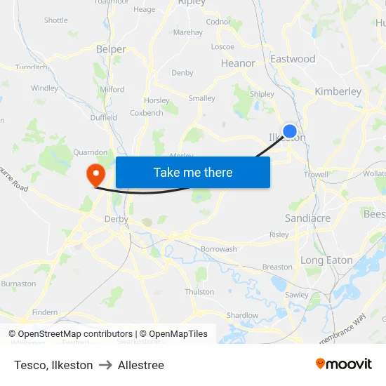 Tesco, Ilkeston to Allestree map