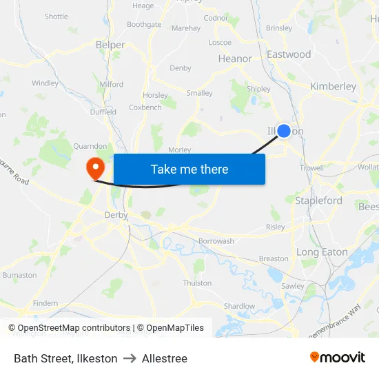Bath Street, Ilkeston to Allestree map