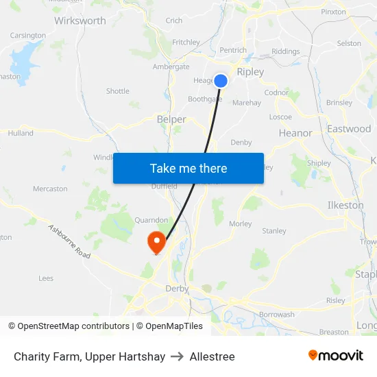 Charity Farm, Upper Hartshay to Allestree map