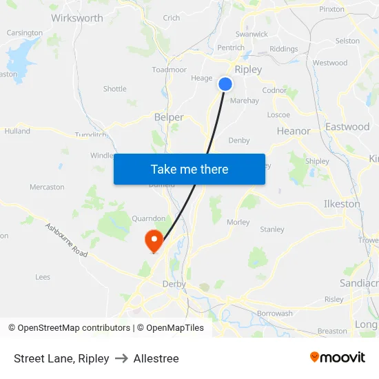 Street Lane, Ripley to Allestree map