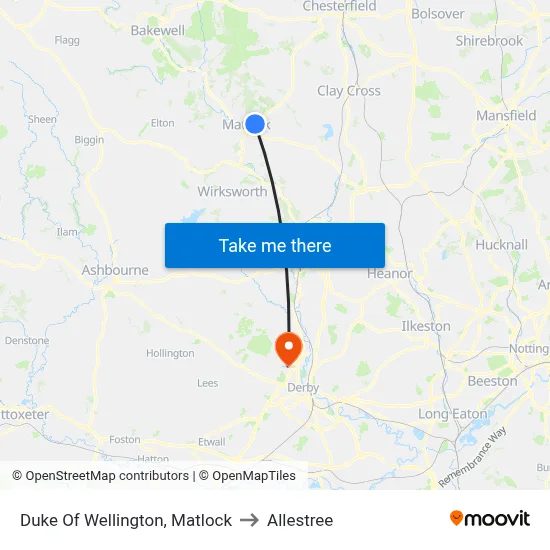 Duke Of Wellington, Matlock to Allestree map