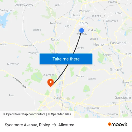 Sycamore Avenue, Ripley to Allestree map