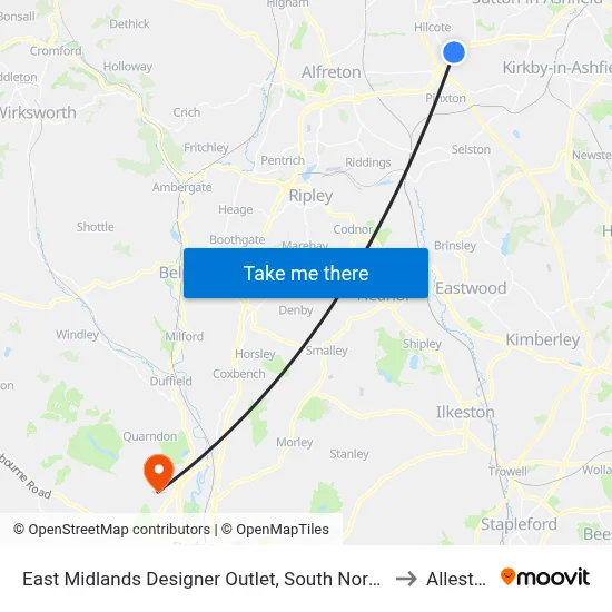 East Midlands Designer Outlet, South Normanton to Allestree map
