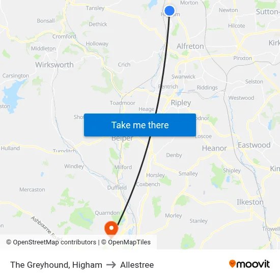 The Greyhound, Higham to Allestree map