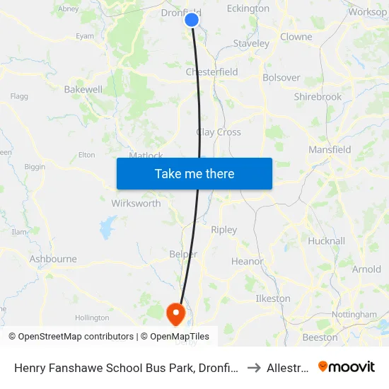 Henry Fanshawe School Bus Park, Dronfield to Allestree map