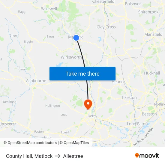 County Hall, Matlock to Allestree map