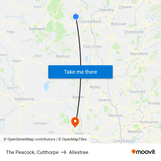 The Peacock, Cutthorpe to Allestree map