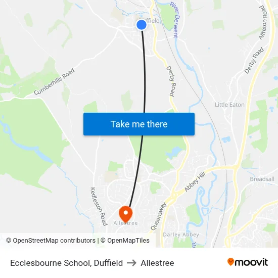 Ecclesbourne School, Duffield to Allestree map