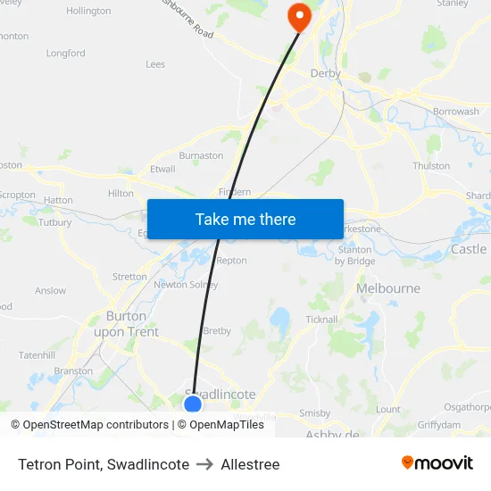 Tetron Point, Swadlincote to Allestree map