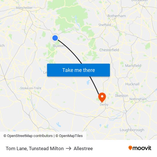 Tom Lane, Tunstead Milton to Allestree map