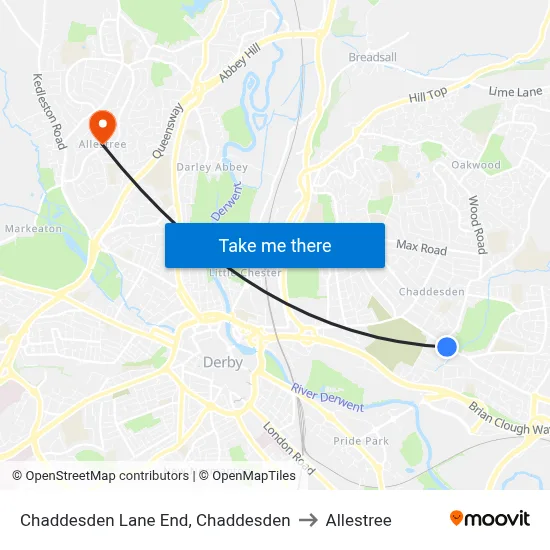 Chaddesden Lane End, Chaddesden to Allestree map