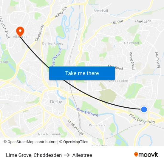 Lime Grove, Chaddesden to Allestree map