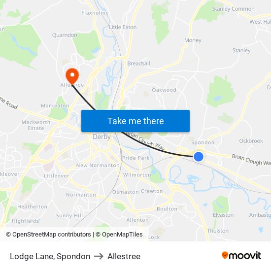 Lodge Lane, Spondon to Allestree map