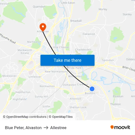 Blue Peter, Alvaston to Allestree map
