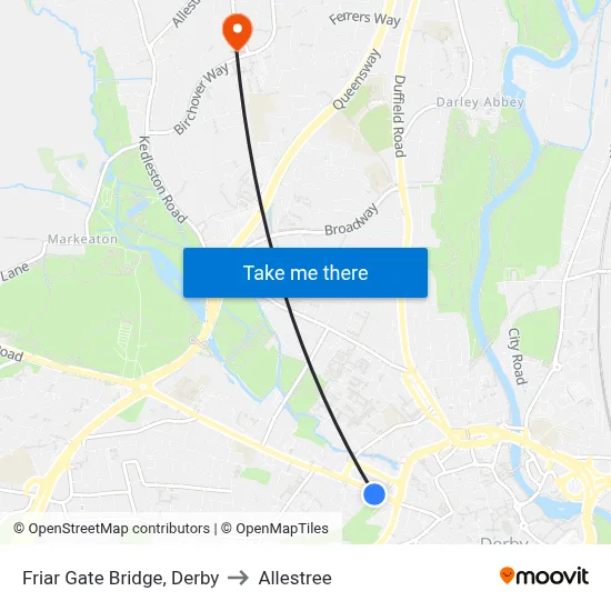 Friar Gate Bridge, Derby to Allestree map