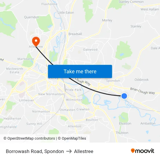 Borrowash Road, Spondon to Allestree map