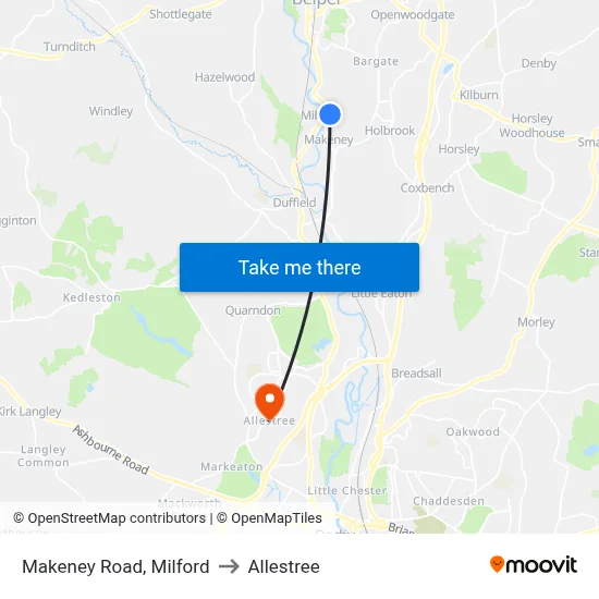 Makeney Road, Milford to Allestree map