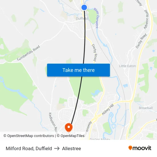 Milford Road, Duffield to Allestree map