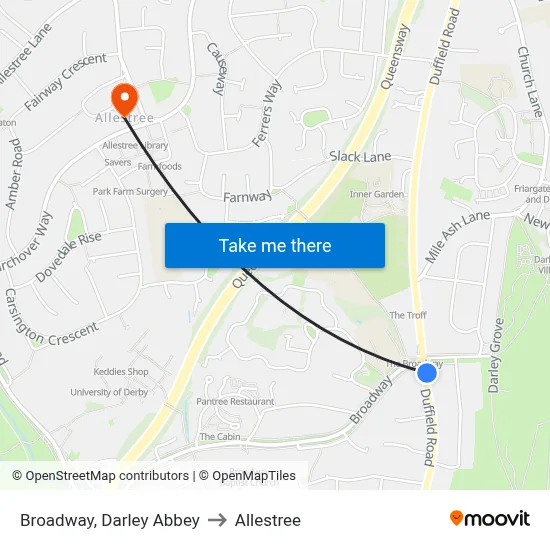 Broadway, Darley Abbey to Allestree map