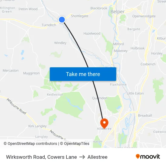 Wirksworth Road, Cowers Lane to Allestree map