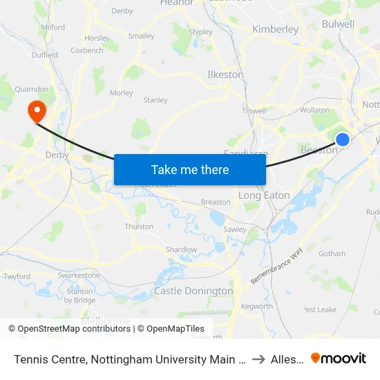 Tennis Centre, Nottingham University Main Campus (Un03) to Allestree map