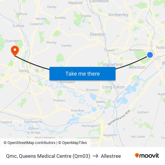 Qmc, Queens Medical Centre (Qm03) to Allestree map