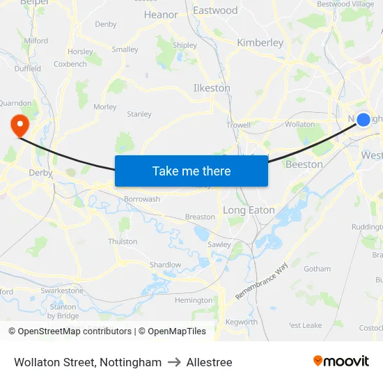 Wollaton Street, Nottingham to Allestree map