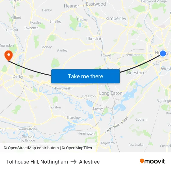 Tollhouse Hill, Nottingham to Allestree map
