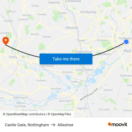 Castle Gate, Nottingham to Allestree map