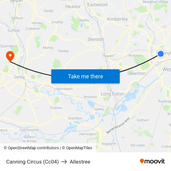 Canning Circus (Cc04) to Allestree map