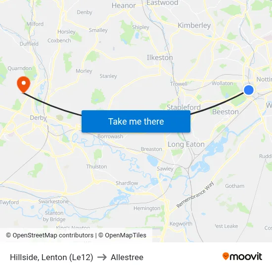 Hillside, Lenton (Le12) to Allestree map