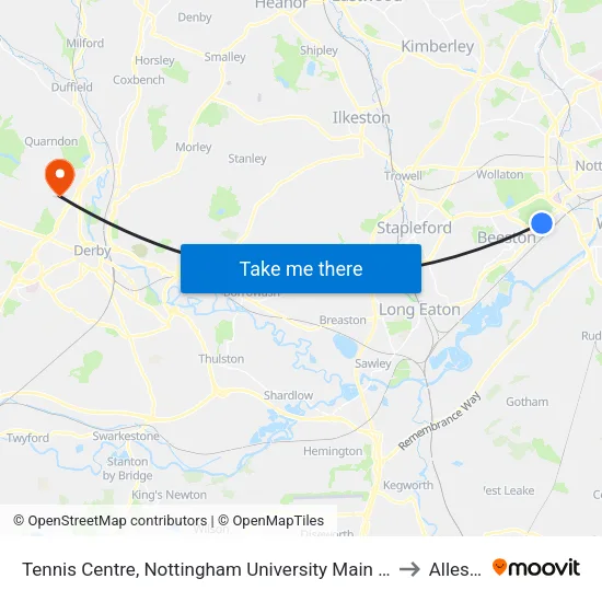 Tennis Centre, Nottingham University Main Campus (Un08) to Allestree map
