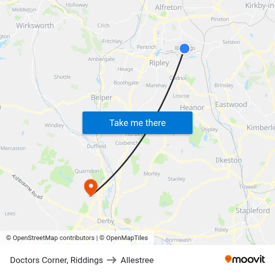 Doctors Corner, Riddings to Allestree map