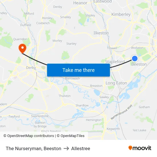 The Nurseryman, Beeston to Allestree map