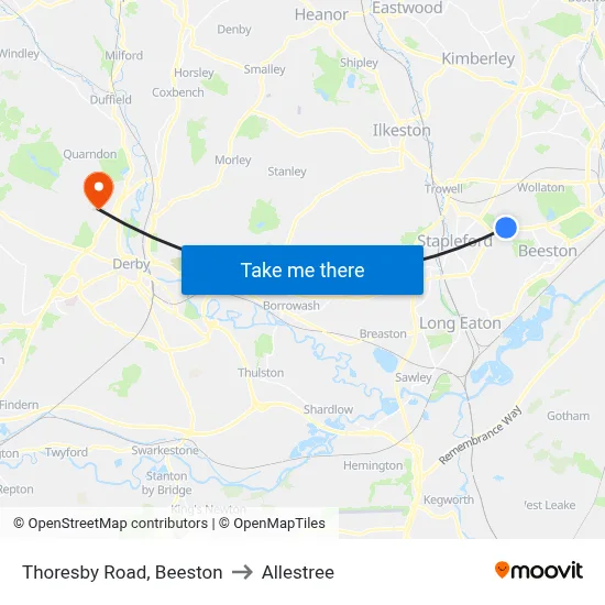Thoresby Road, Beeston to Allestree map