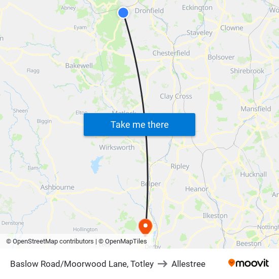 Baslow Road/Moorwood Lane, Totley to Allestree map