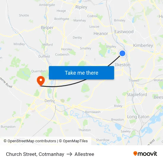 Church Street, Cotmanhay to Allestree map