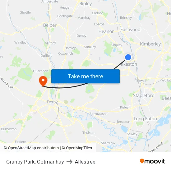 Granby Park, Cotmanhay to Allestree map