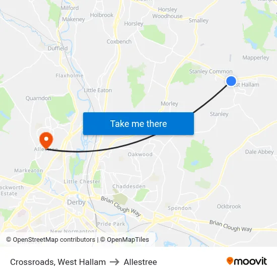 Crossroads, West Hallam to Allestree map