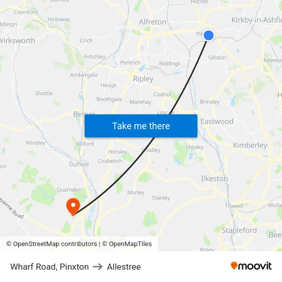 Wharf Road, Pinxton to Allestree map